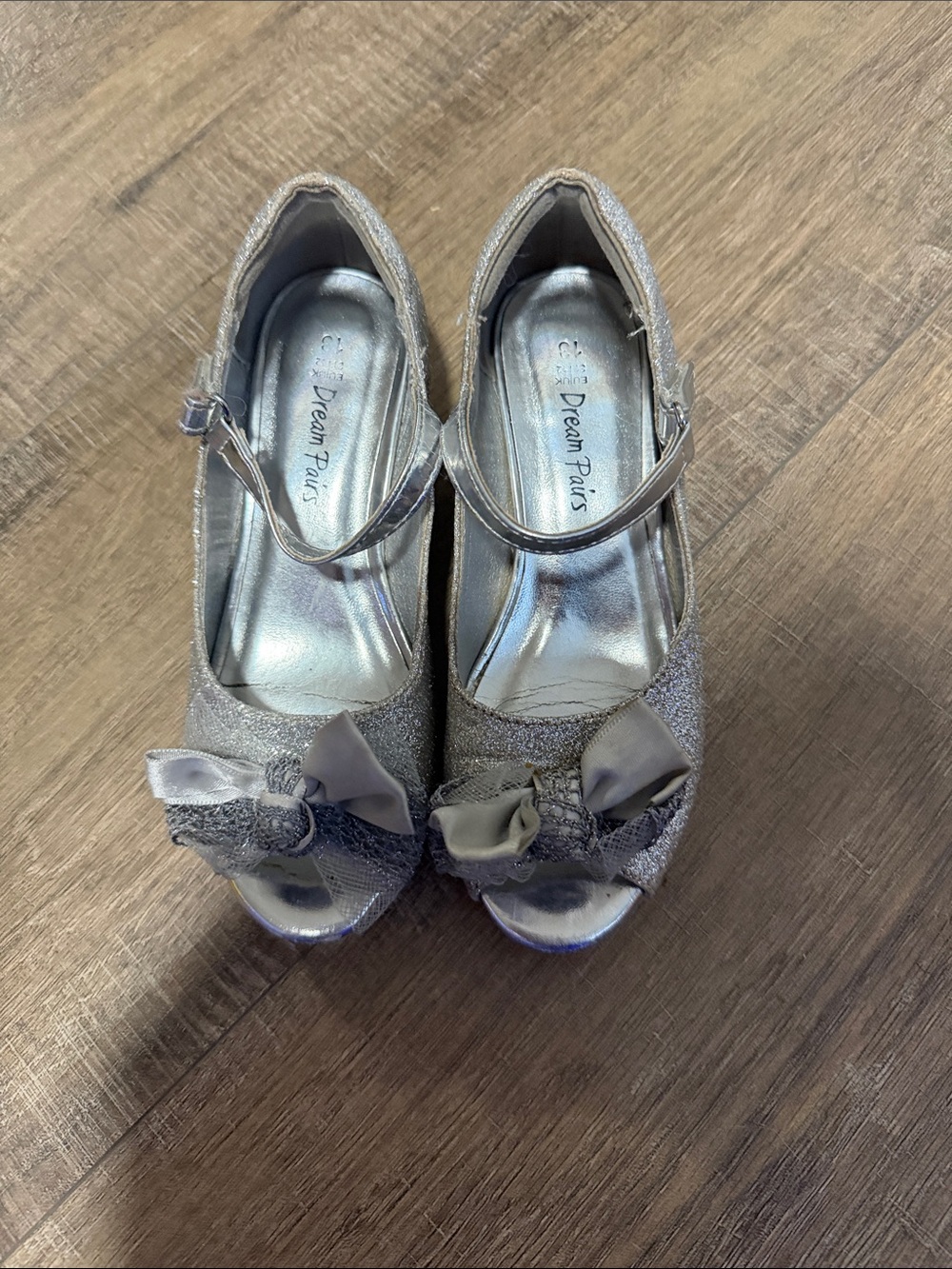Dream Pairs Silver Glitter Bow Peep Toe Mary Jane Heels